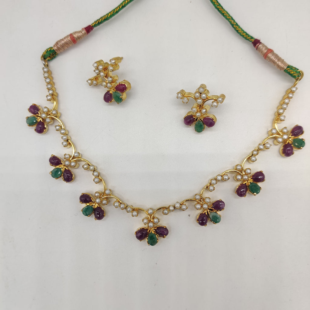 Pearl Ruby Emerald Necklace Set