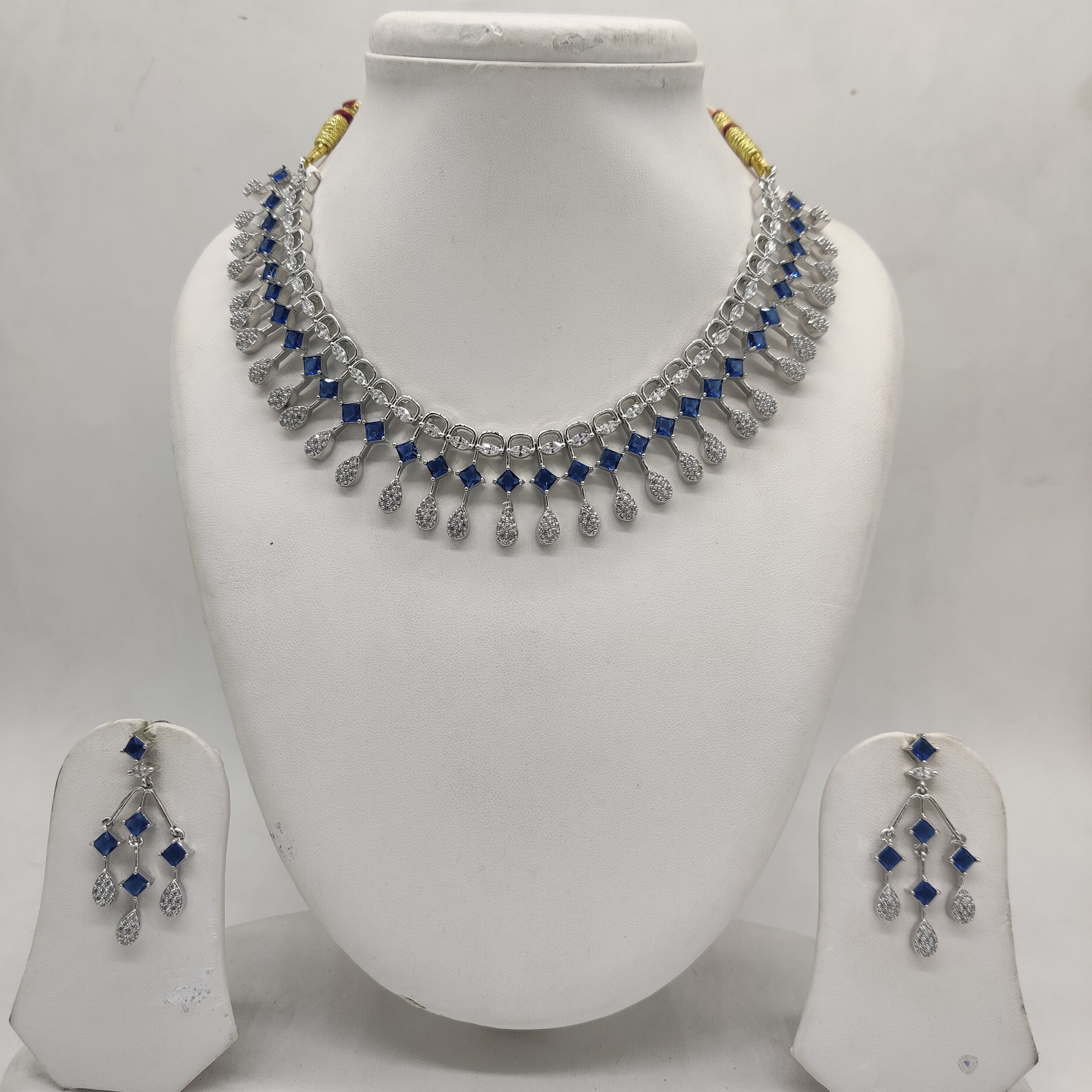 White Blue CZ Necklace Set