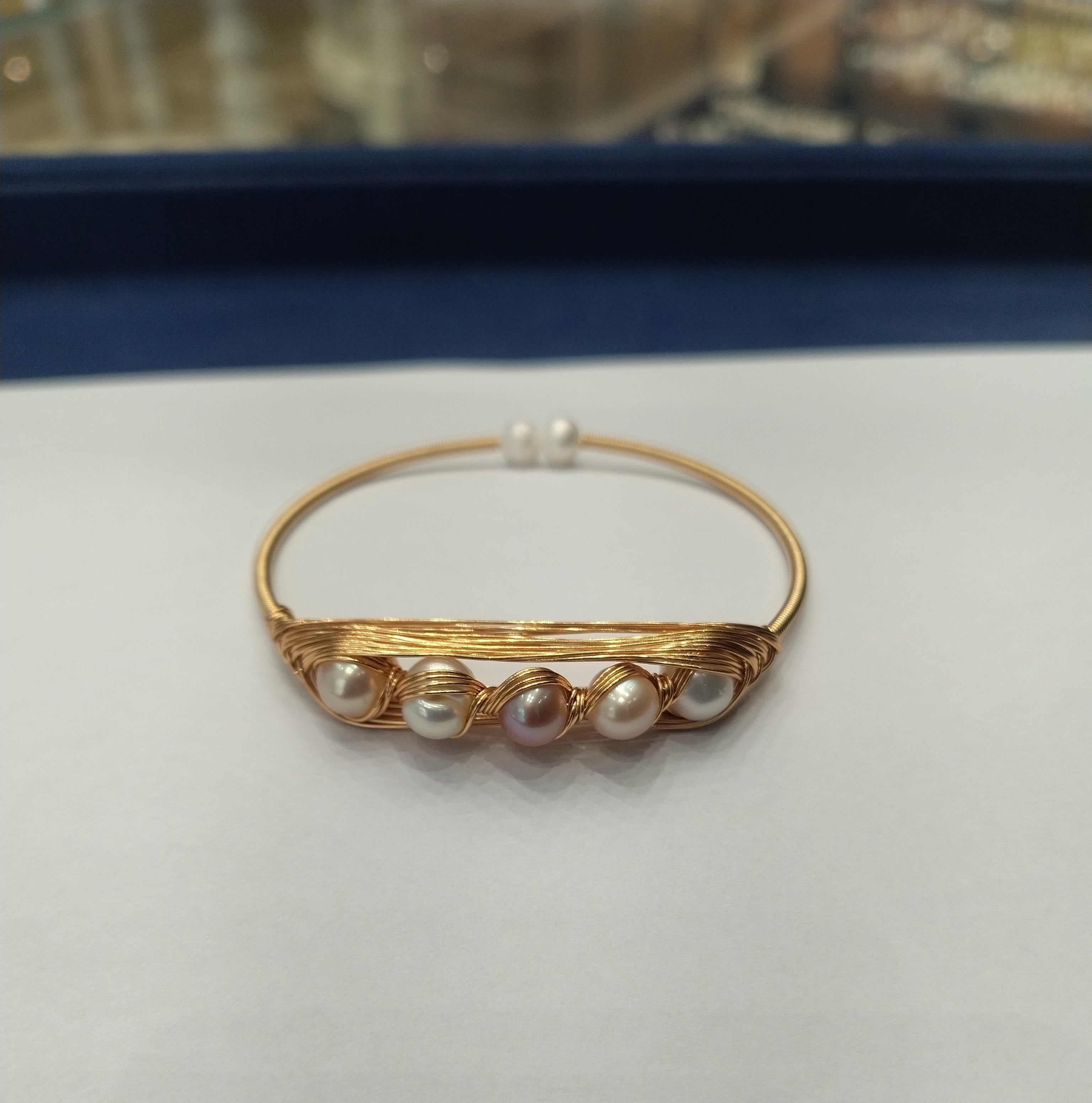 Multi-Shade Freshwater Pearl Gold Tone Wire Cuff Bracelet