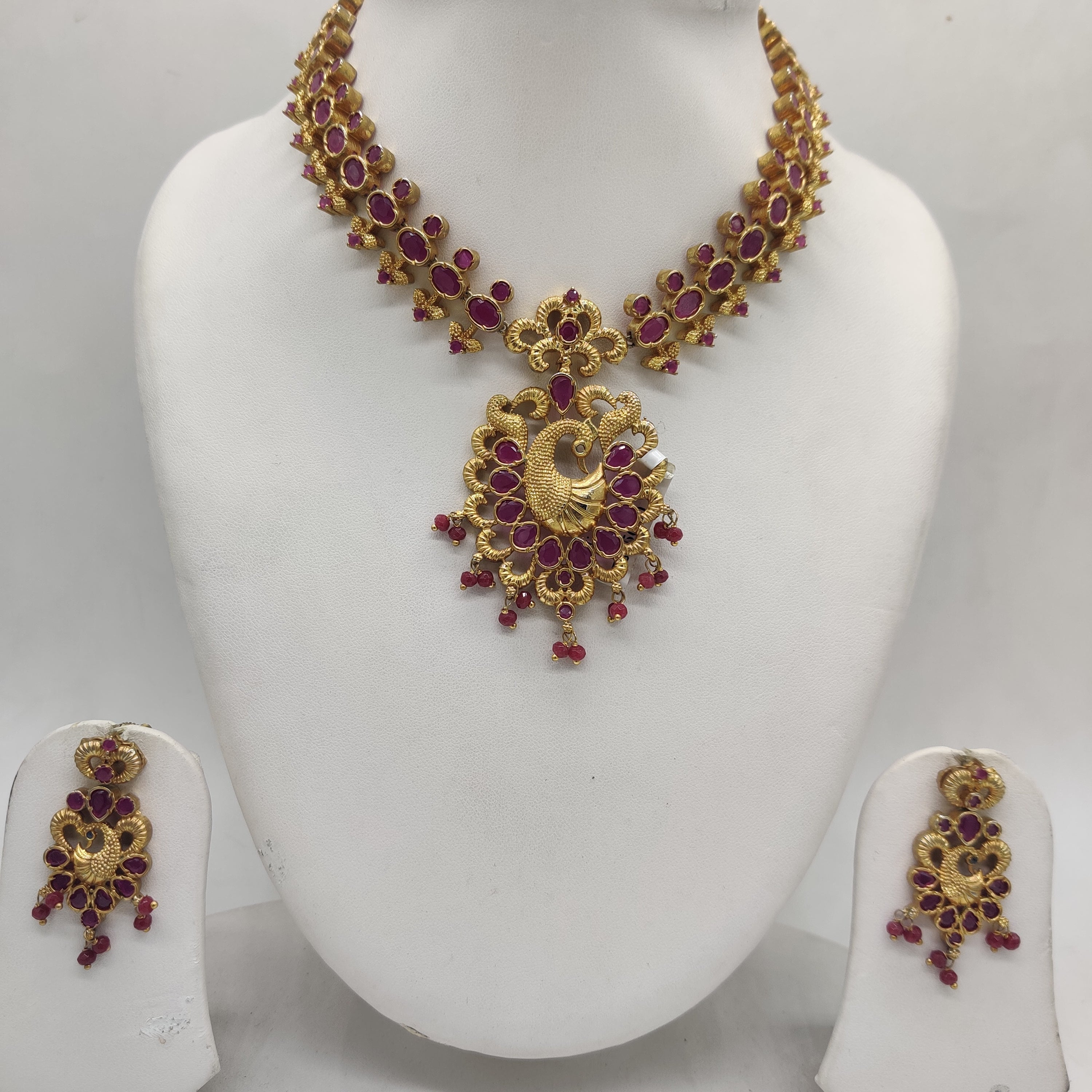 Red CZ Peacock Necklace Set