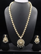 Royal Heritage White Pearl Long Necklace with Intricate White Stone Pendant Set