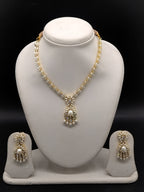 White Pearl Necklace Set – Elegant CZ Floral Pendant Jewellery