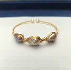 Trio Baroque Pearl Wire-Wrapped Gold tone Open Cuff Bracelet