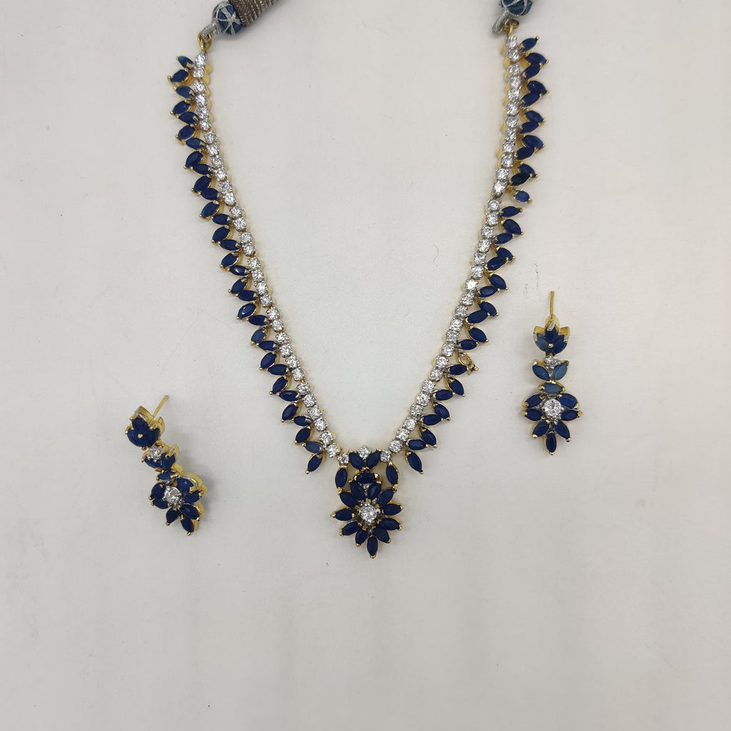 White Blue CZ Necklace Set