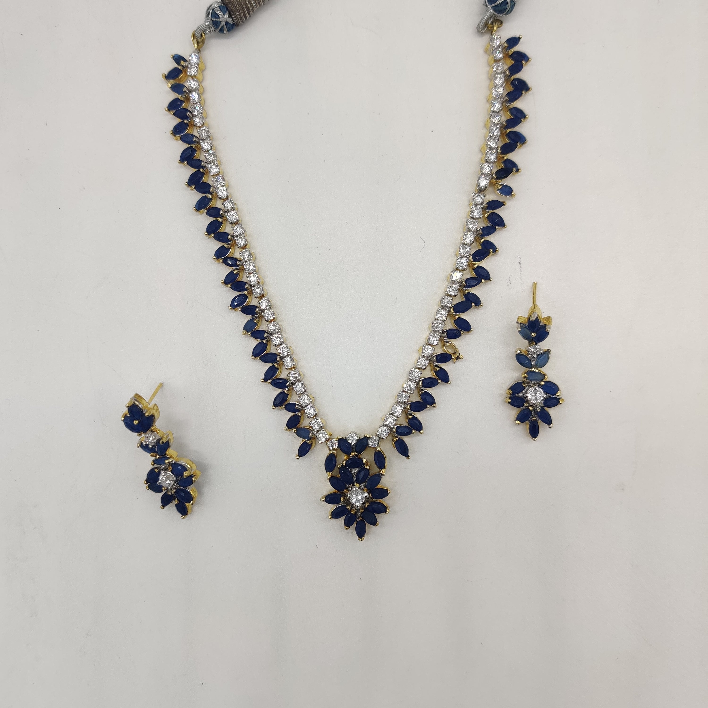 White Blue CZ Necklace Set