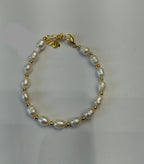 Classic White Freshwater Pearl Gold Bead Bracelet