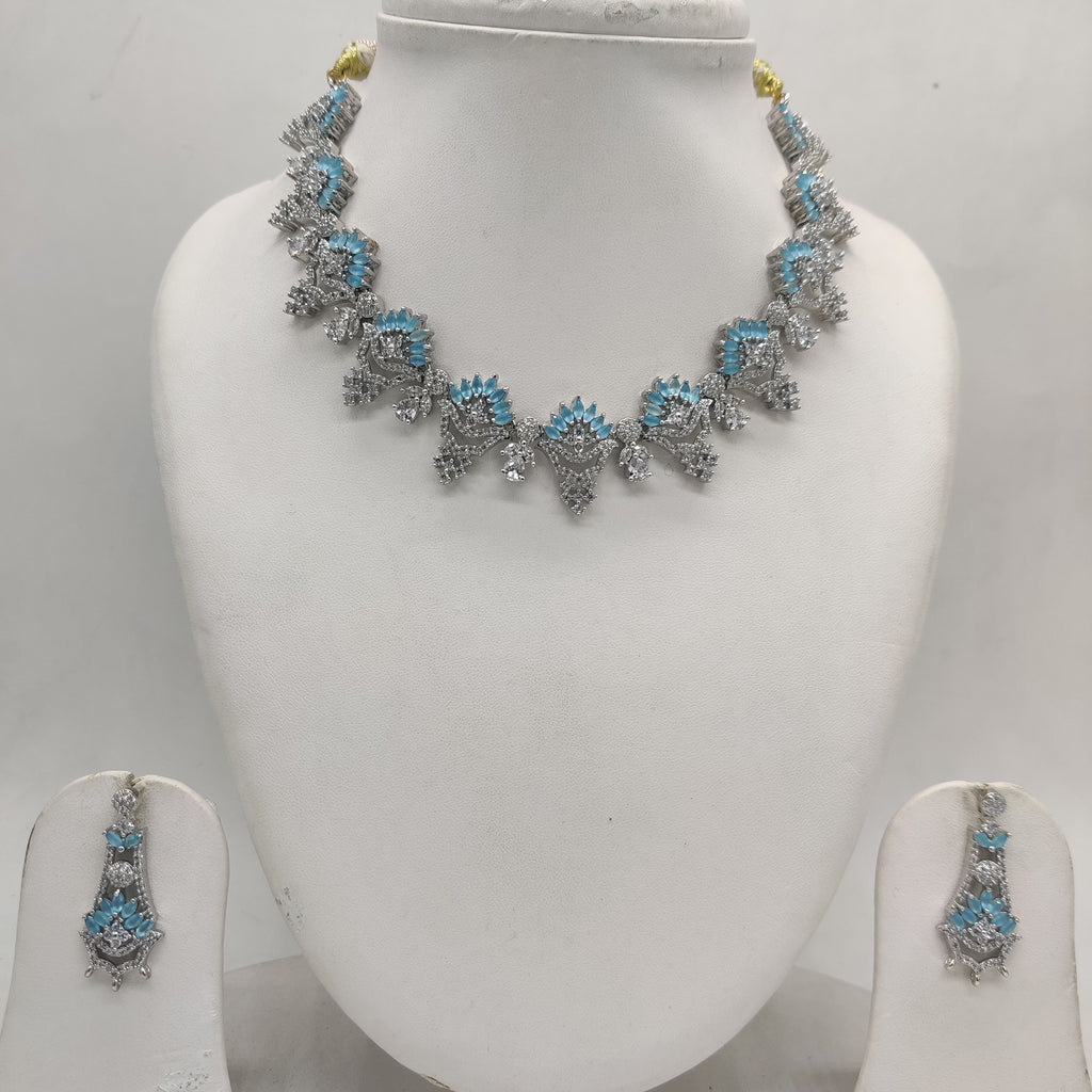 White Sky-blue CZ Necklace Set