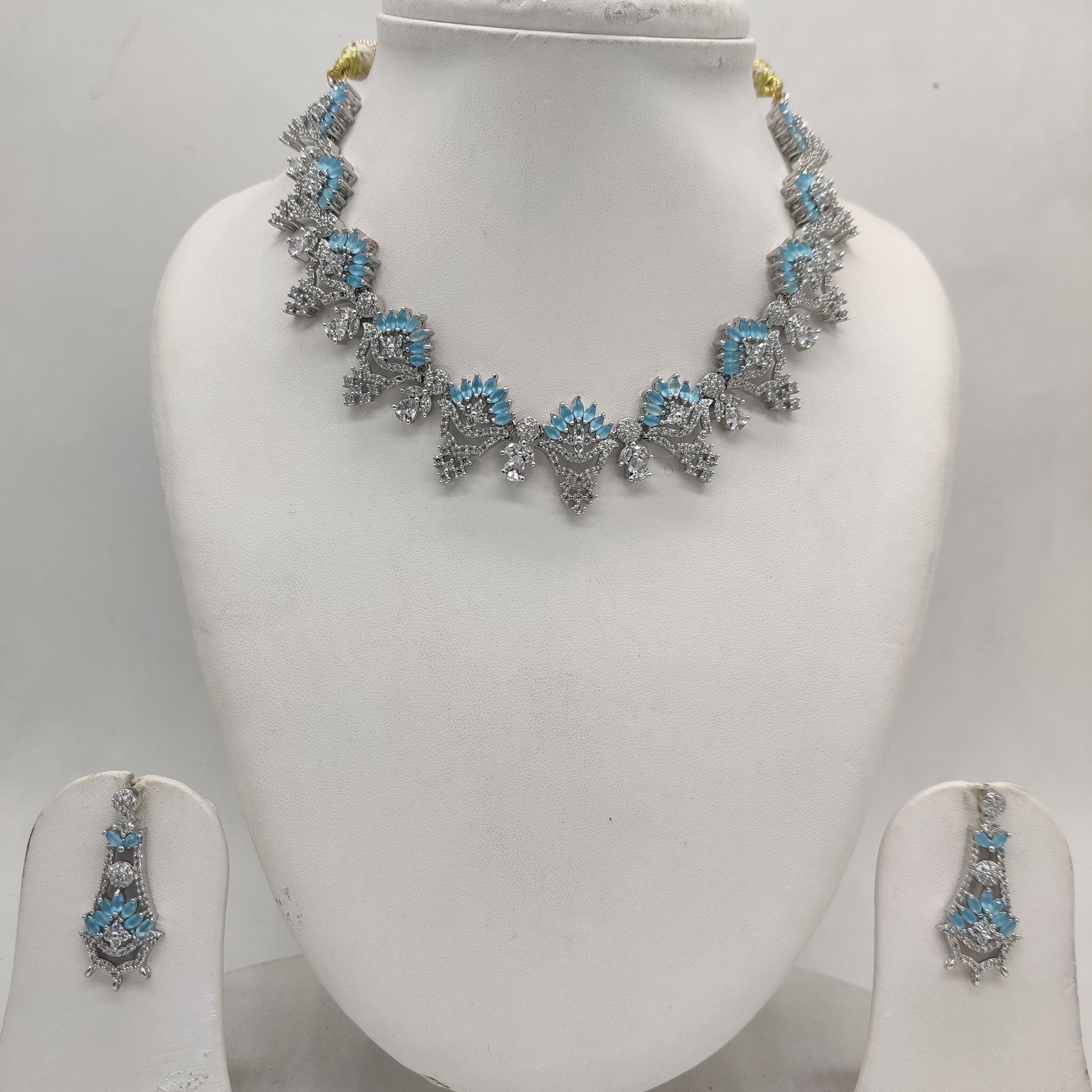 White Sky-blue CZ Necklace Set