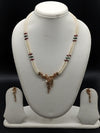 Classic Double-Strand White Freshwater Pearl Pendant Set with Ruby & Emerald Tones