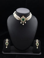 The Royal Green Halo: 3-Line Oval Pearl Bridal Choker Set