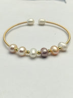 Open-Cuff Freshwater Pearl & Gold Wire Bracelet