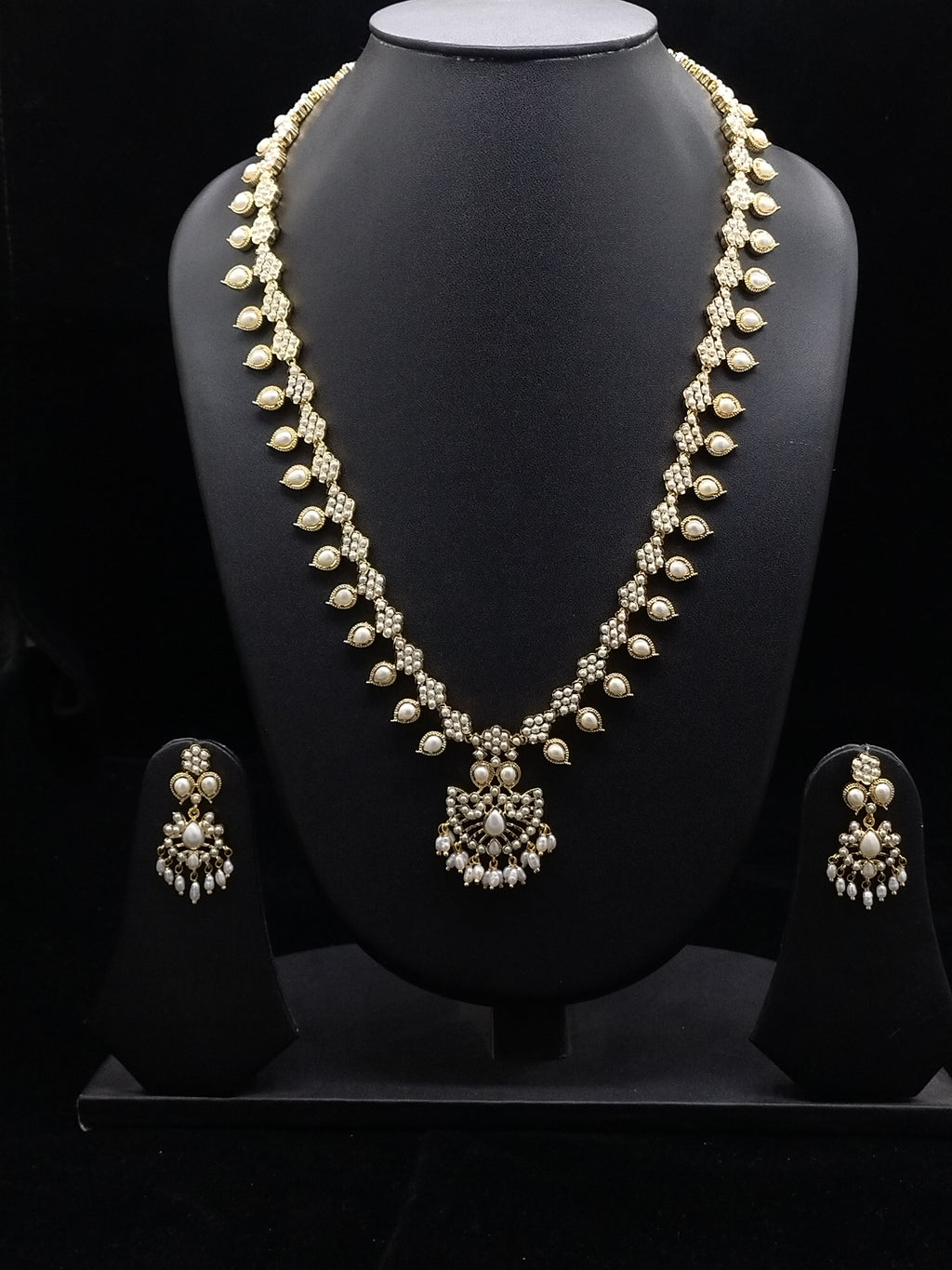 Royal Heritage South Indian Pearl Haar with Hanging Pearl Drops & Chandbali Earrings