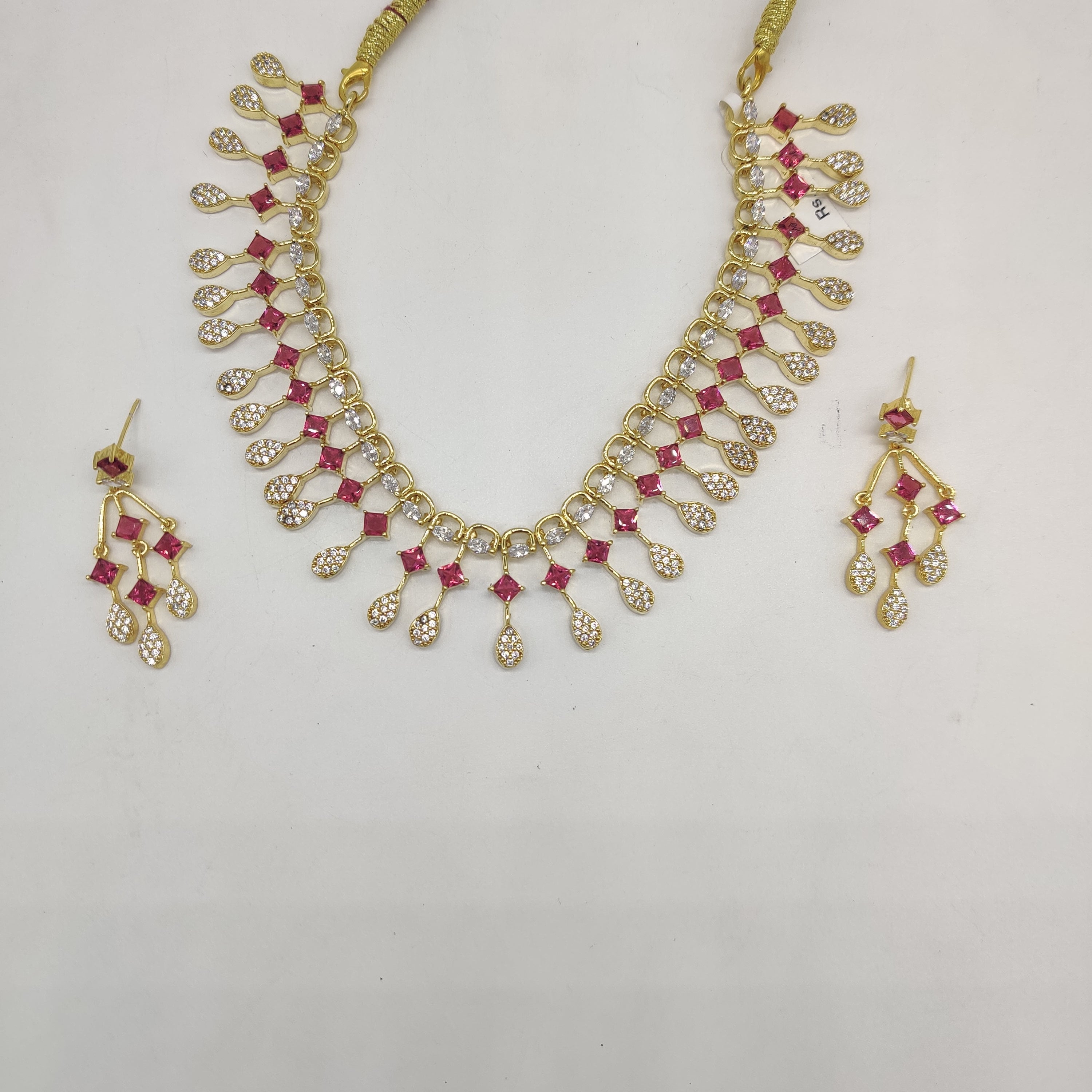 White Pink CZ Necklace Set