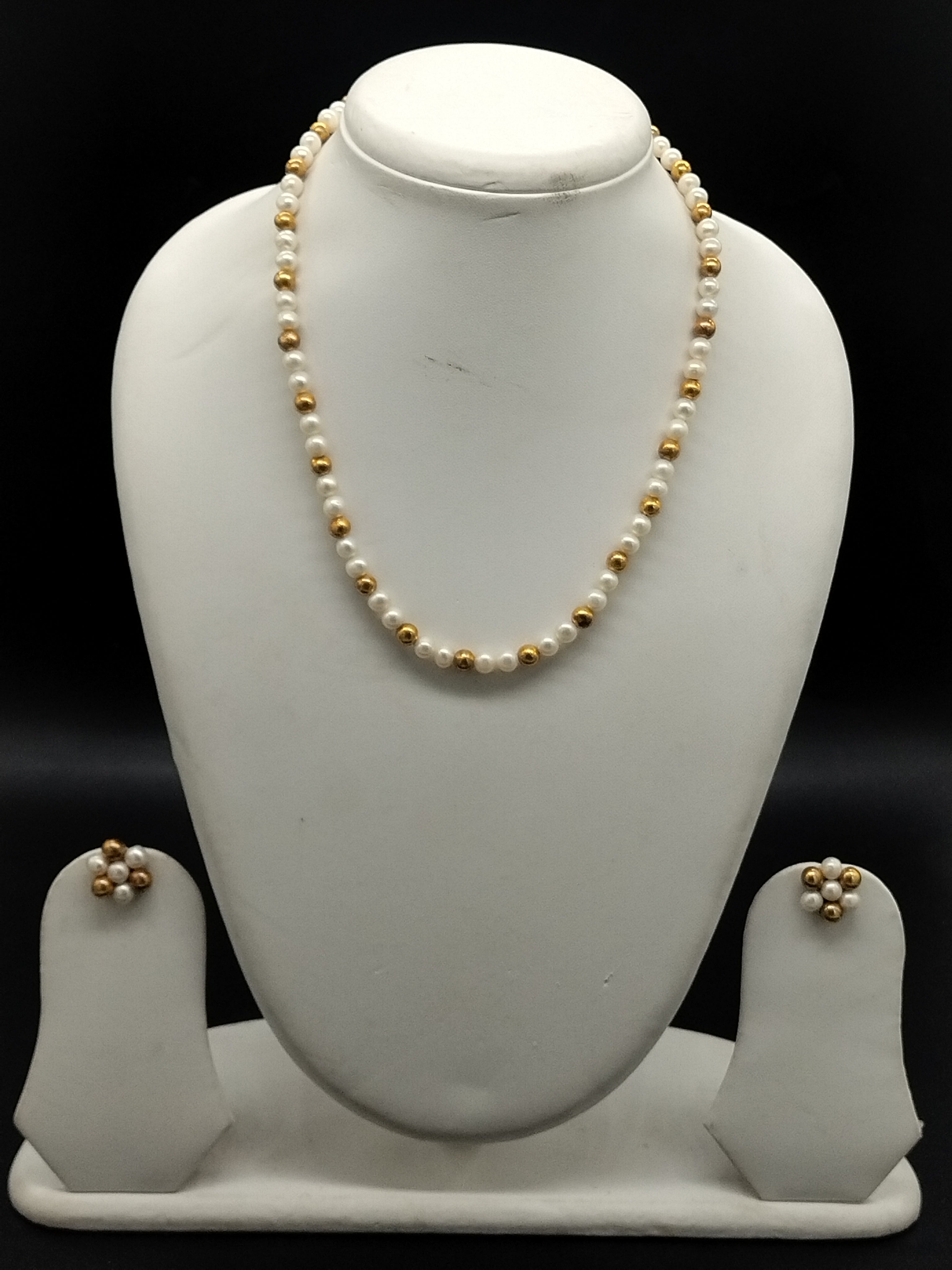 White & Gold Freshwater Pearl Single-Line Mala