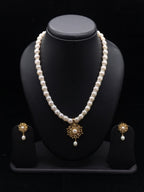 Radiant Floral Starburst White Button Pearl Pendant Set