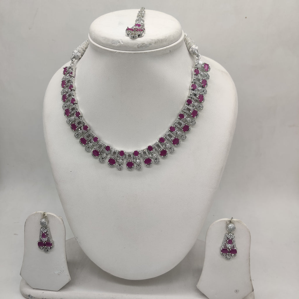 White Red CZ Necklace Set