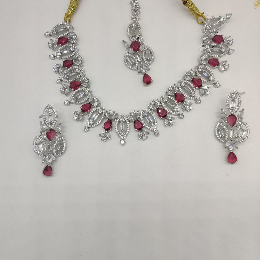 White Pink CZ Necklace Set