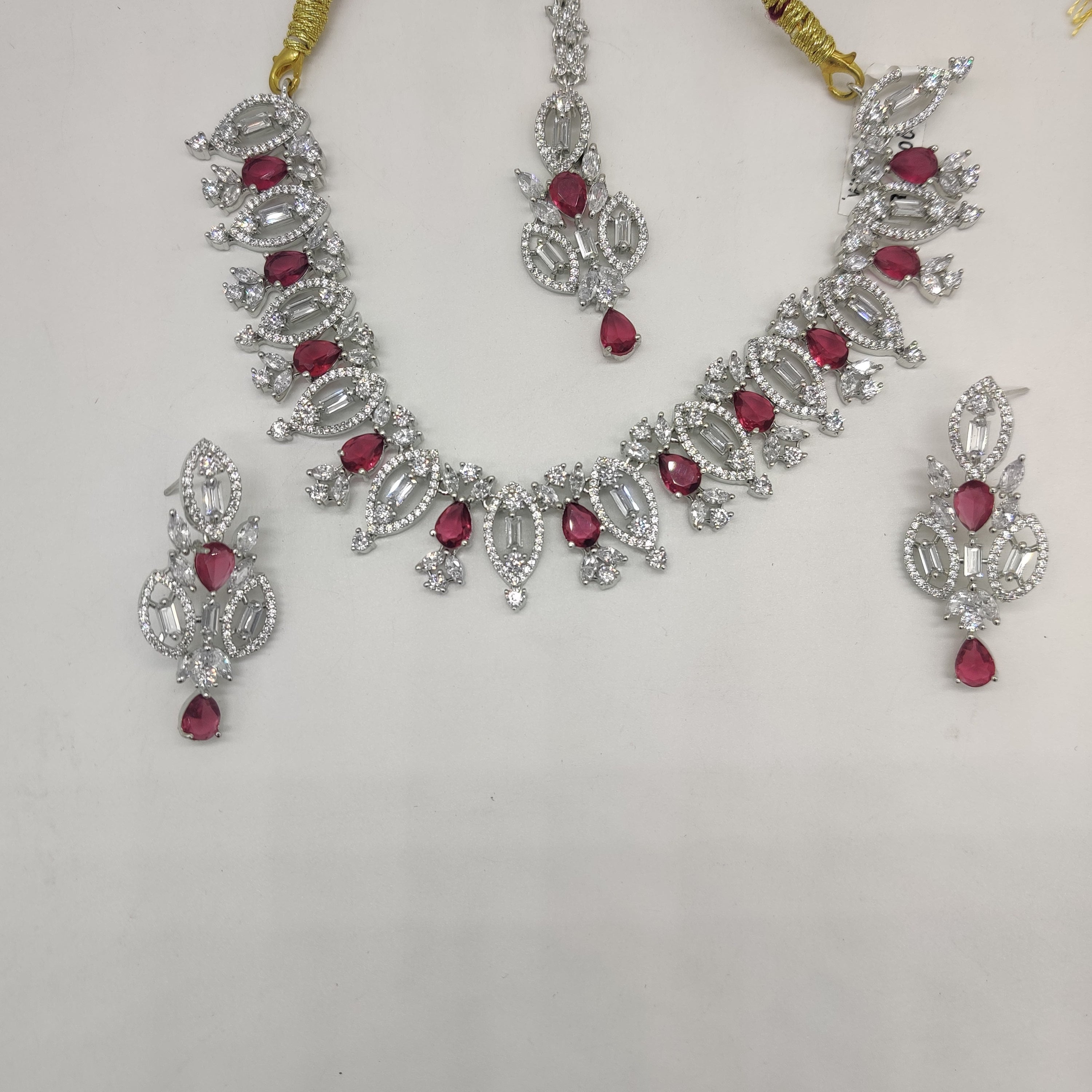 White Pink CZ Necklace Set