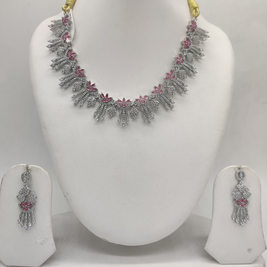 White Pink CZ Necklace Set