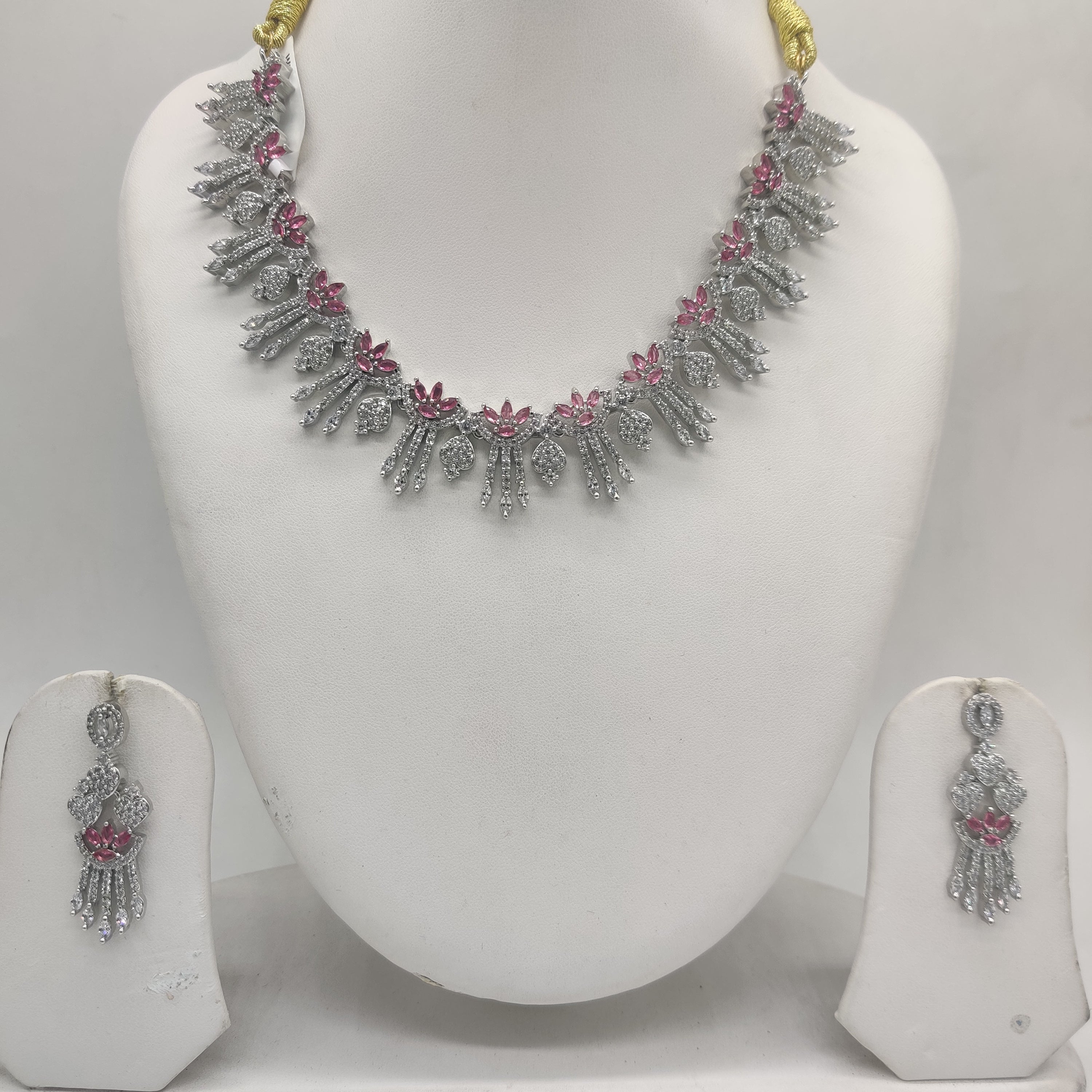 White Pink CZ Necklace Set