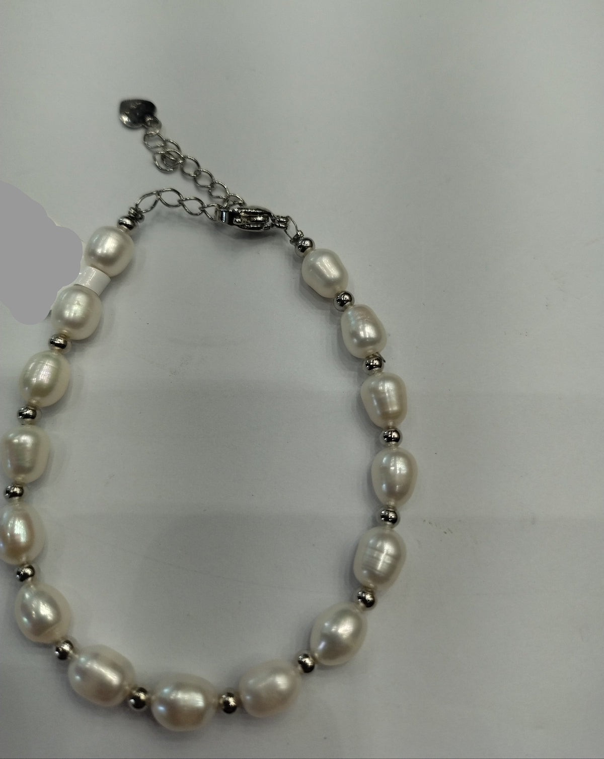 Oval White Freshwater Pearl Silver-Tone Bracelet