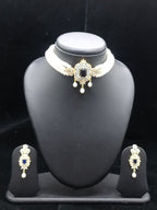 Majestic Blue Radiance: 3-Strand White Pearl Choker & Earring Set