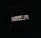 Oval White Pearl 3-Layer Coil Wrap Bracelet with Purple Beads and Gold-Tone Accents