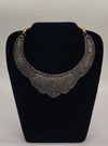 royal engraved oxidized silver choker necklace with floral and scroll motifs
