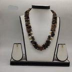 rustic freshwater pearl necklace set with white pearls and earthy beads in multi strand design