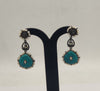 turquoise blossom oxidized silver chandelier earrings with turquoise stones and freshwater pearls