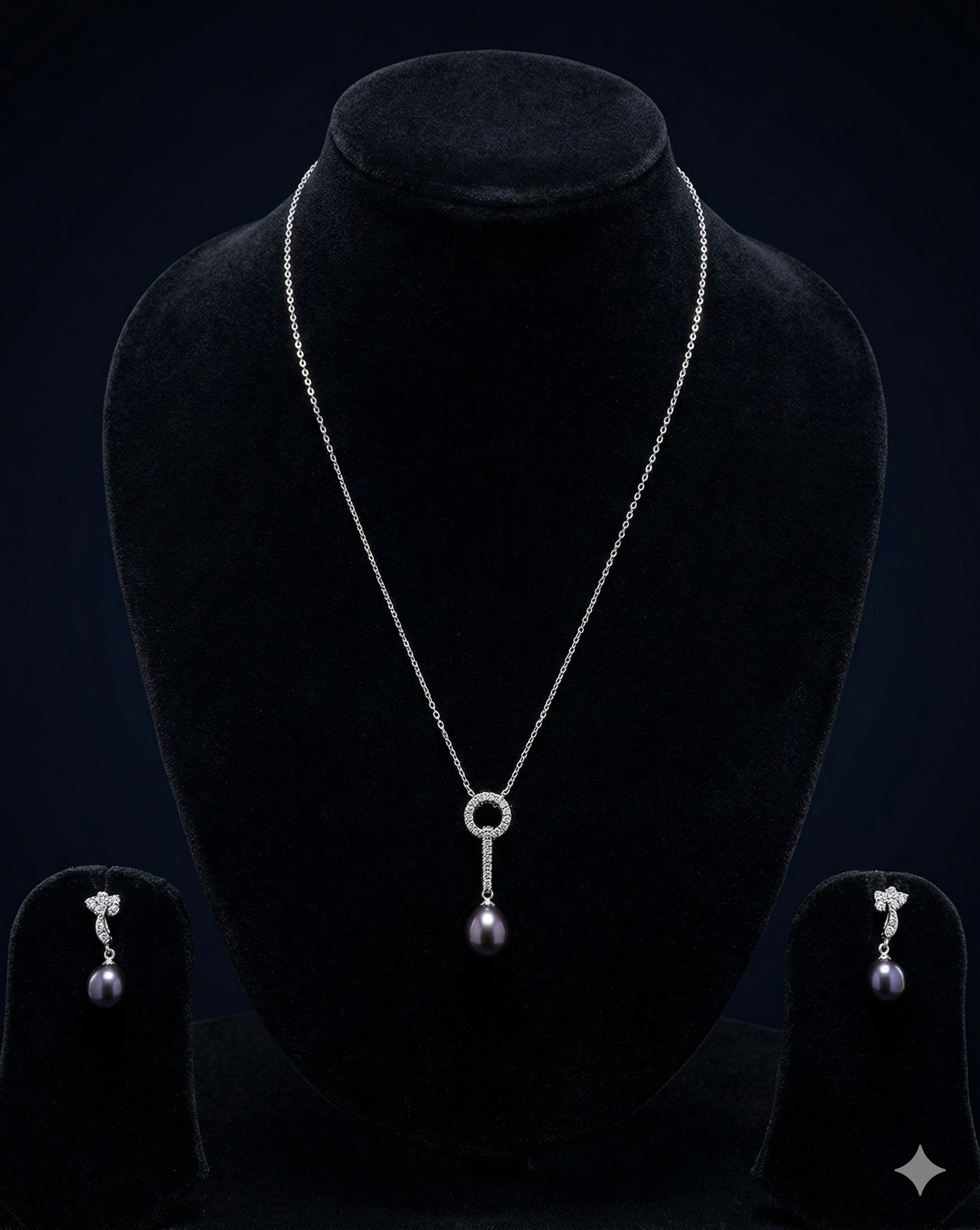 twilight elegance pearl 925 silver pendant set with black pearl drop