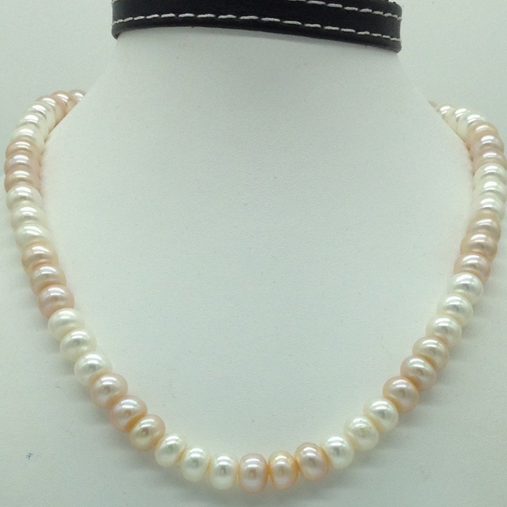 Freshwater Pink and White Flat Pearls Necklace Set JPP1070