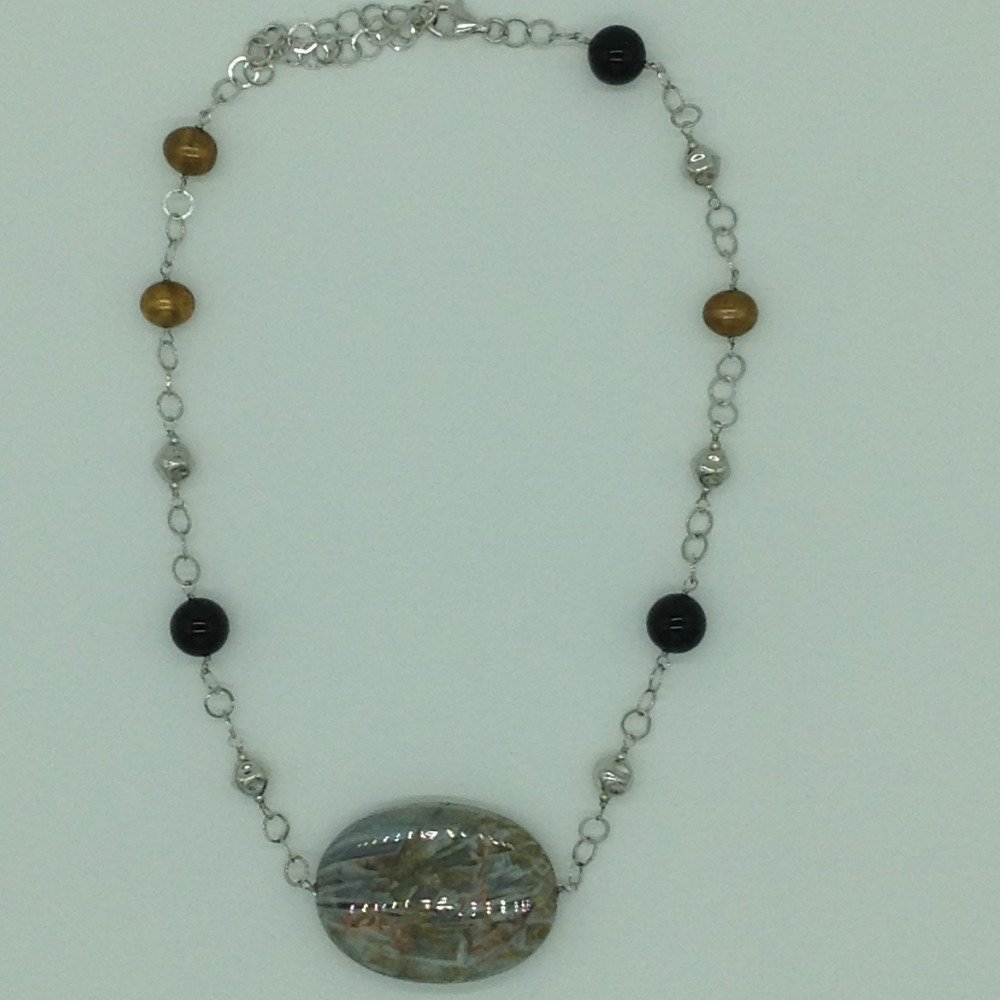 Freshwater brown pearls and black semi silver chain set jnc0081