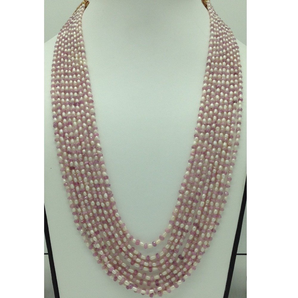 White Rice Pearls With Ruby 9 Layers Necklace JPM0383