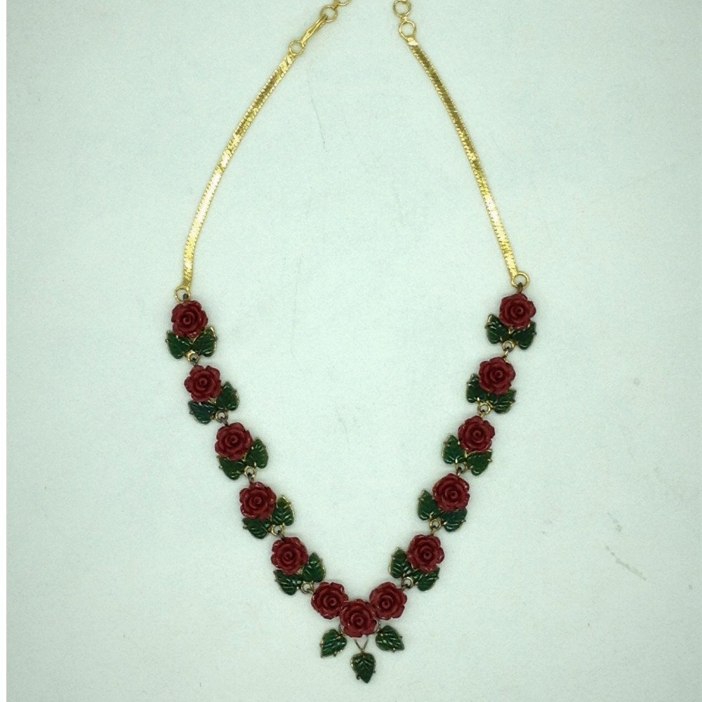 Coral Flower and Jade Leaves Necklace Set JNC0119
