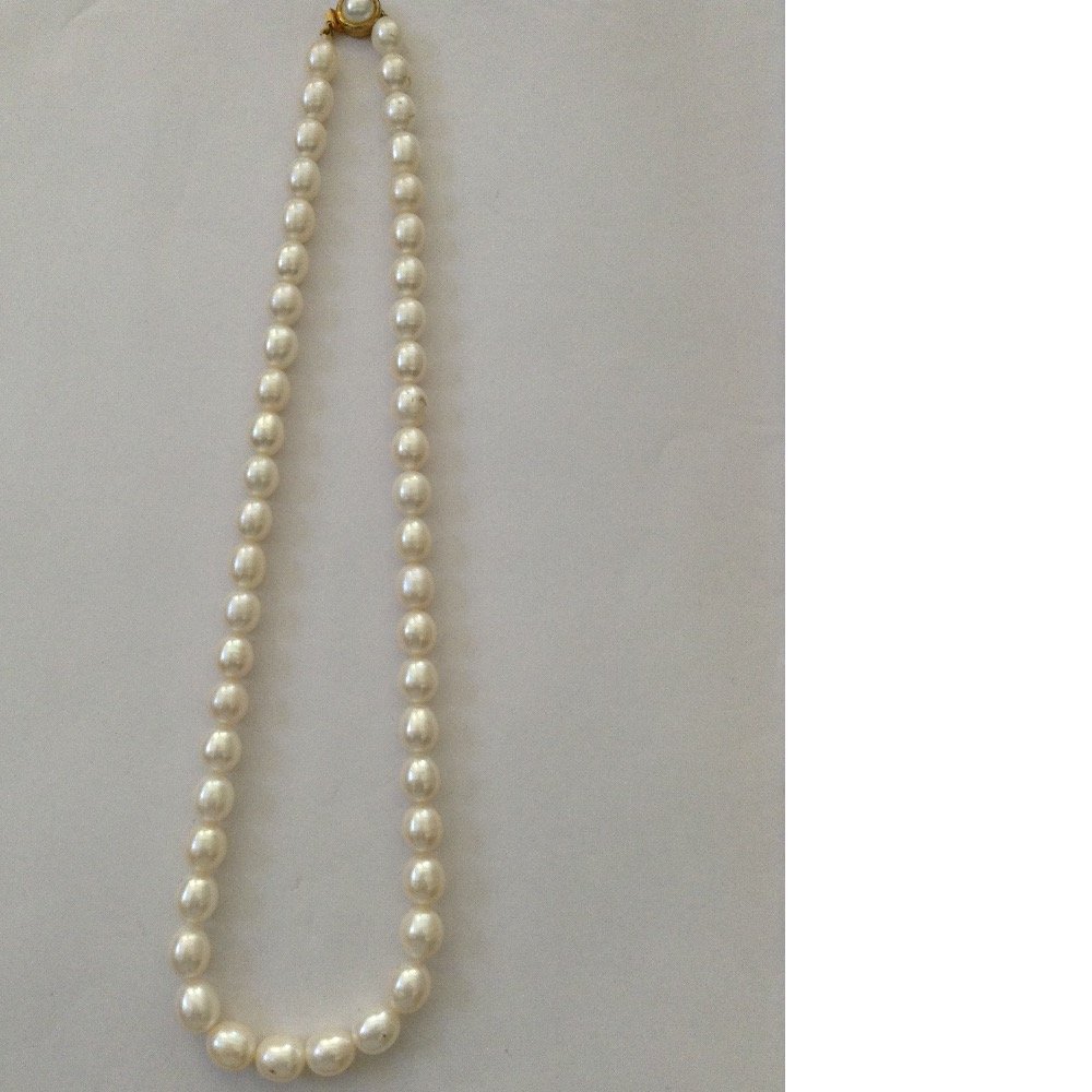 Freshwater white oval pearls strand JPM0066