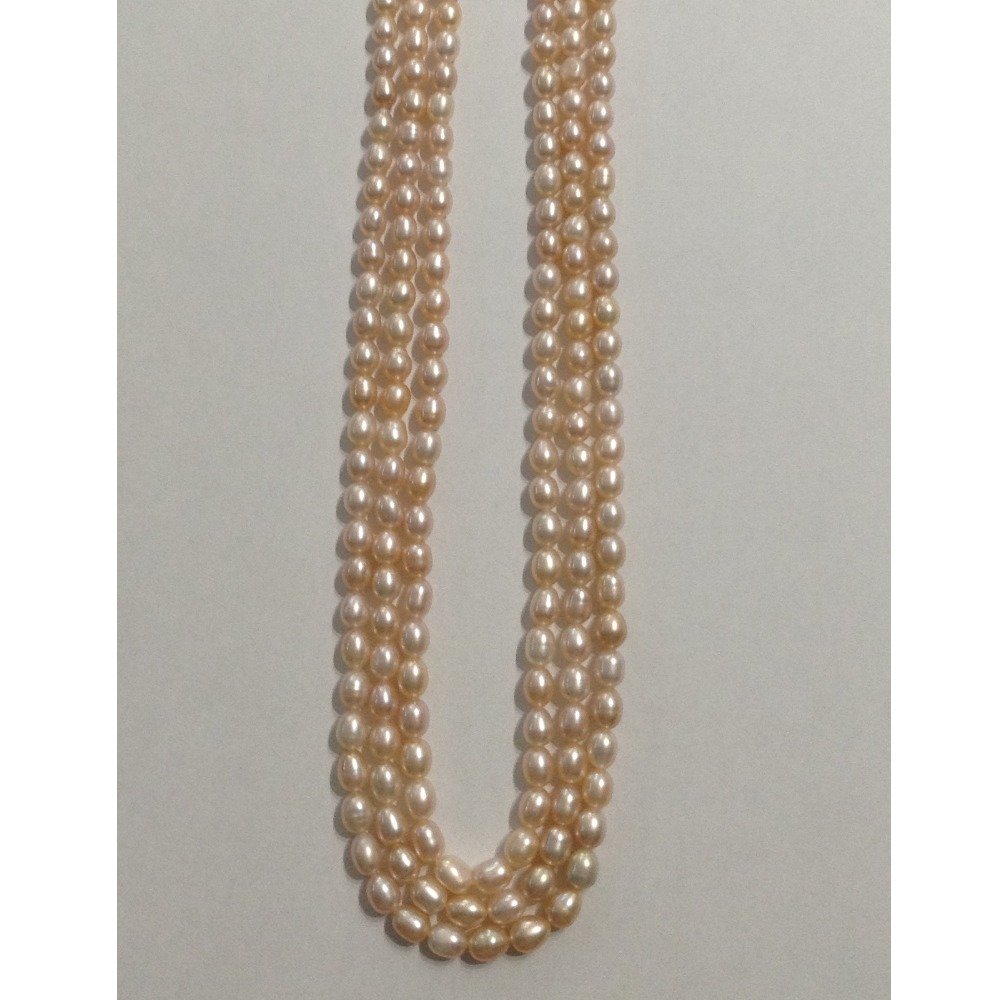 3 Line Freshwater Oval Pink Natural Pearls Necklace JPM0002