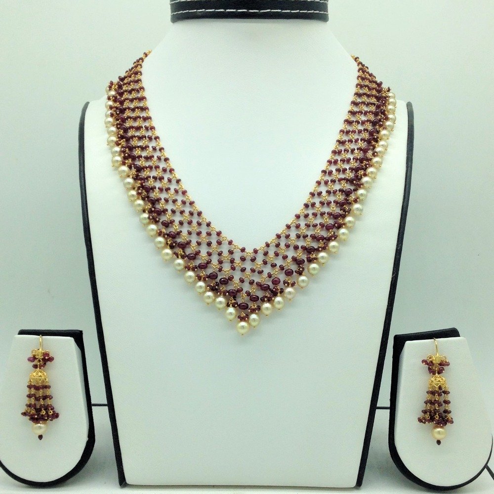 SeaWater Round Pearls with Ruby Gold Taar Necklace Set JGT0027