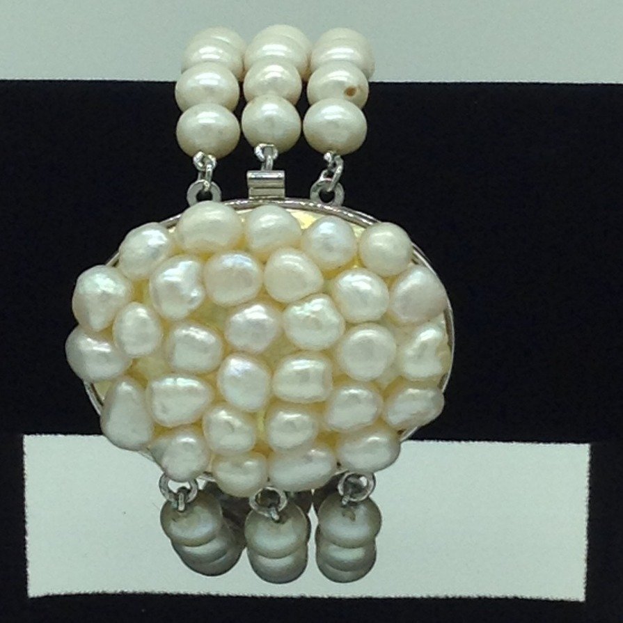 White Round Pearls with Baroque Pearls Clasp 3 Layers Bracelet JBG0197