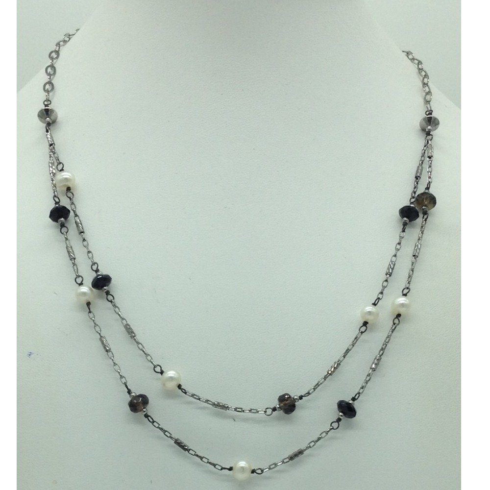 Freshwater white pearls and semi beeds silver necklace set jnc0072