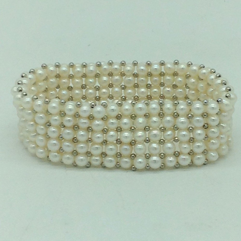 Button Pearls & White Jaco Balls 5 Layers Elastic Bracelet JBG0313