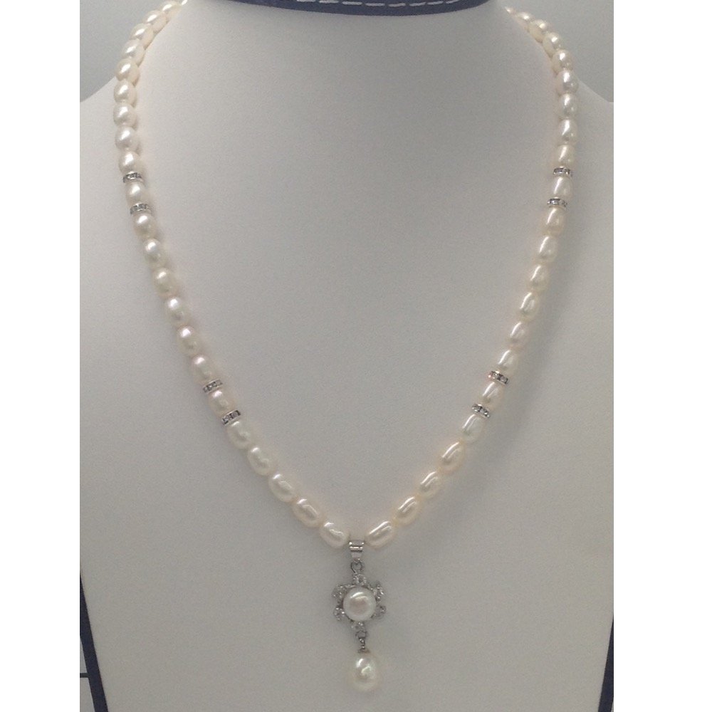 White cz and pearls pendent set with oval pearls mala jps0166