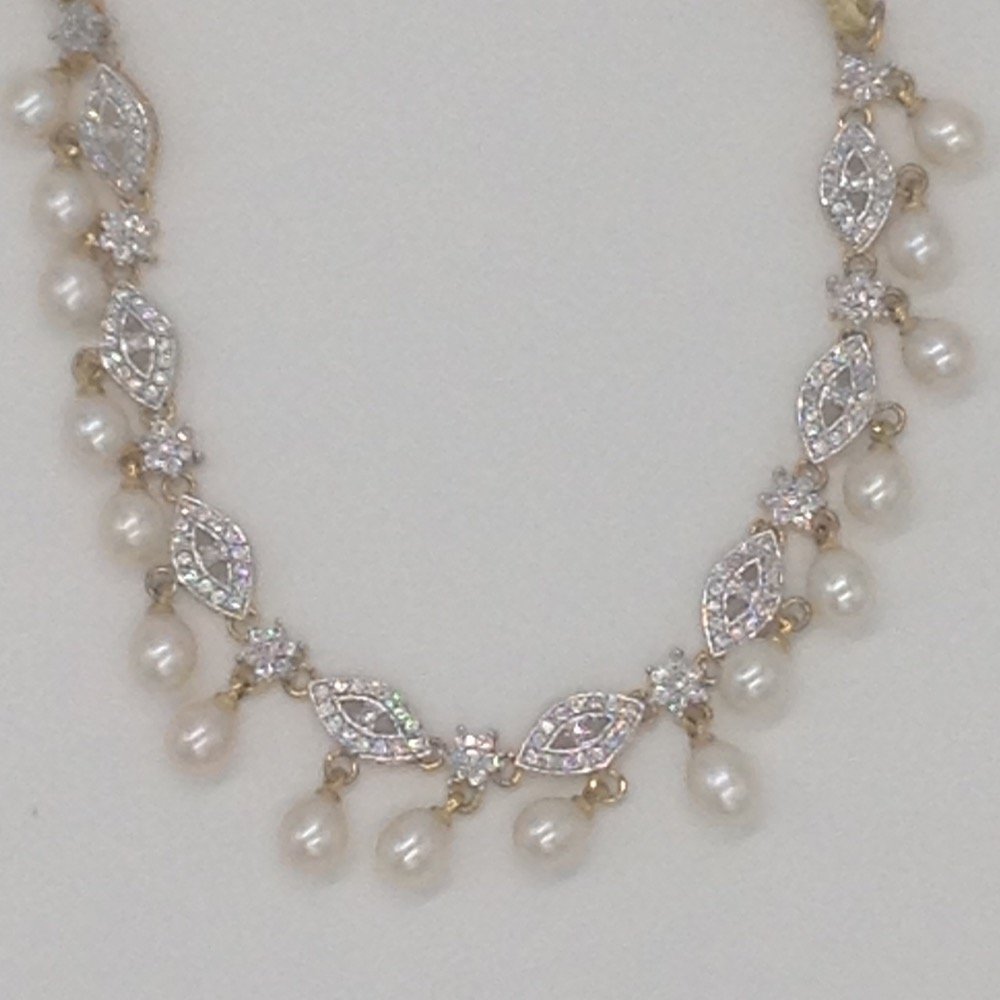 Buy quality White CZ Stones and Freshwater Tear Drop Pearls Necklace ...