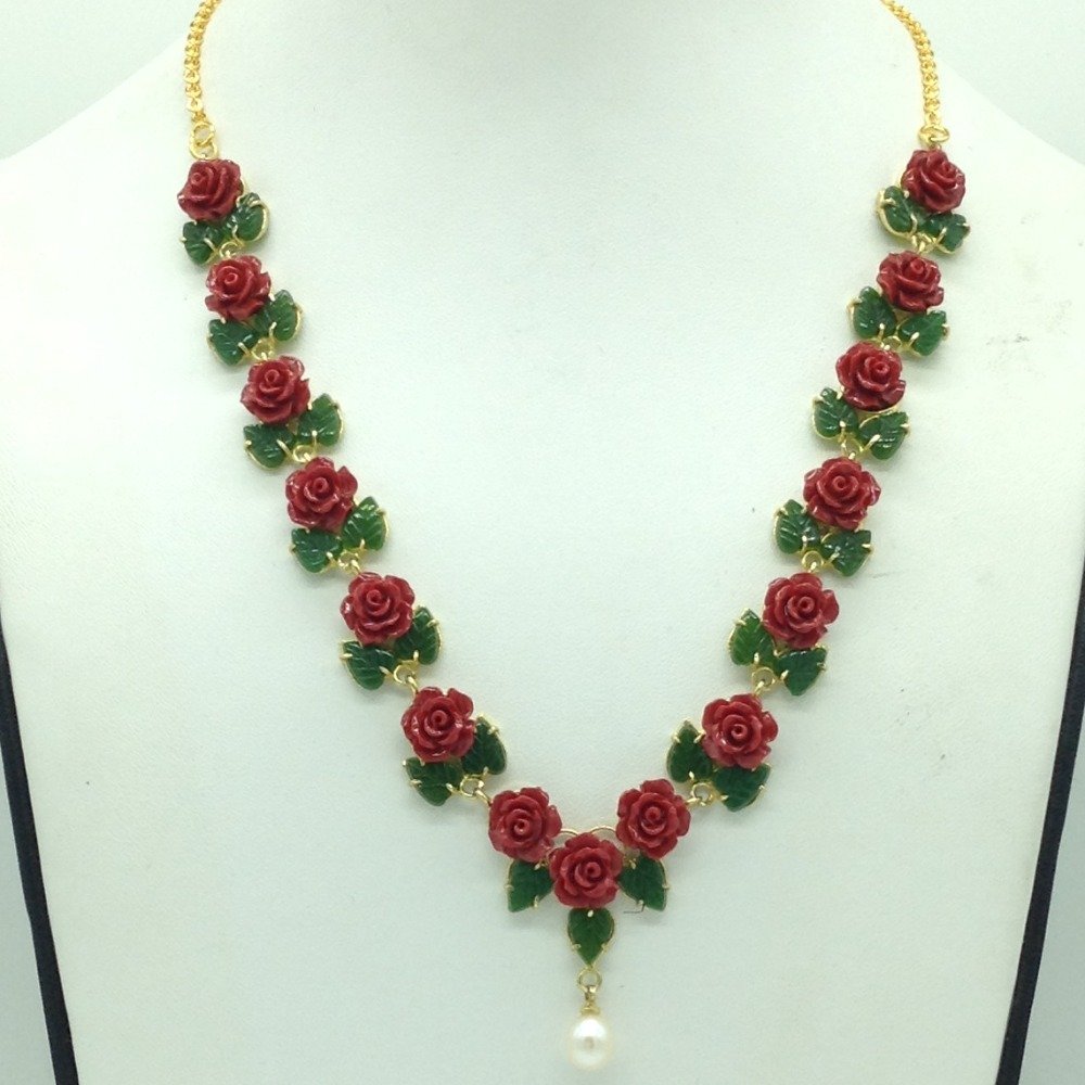 Coral Flower and Jade Leaves Necklace Set JNC0133