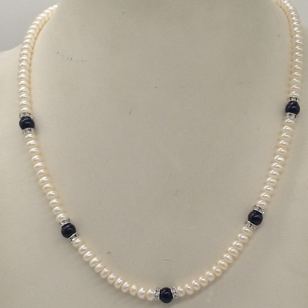 White Flat Pearls Single Layer Mala With Black Pearls JPM0353