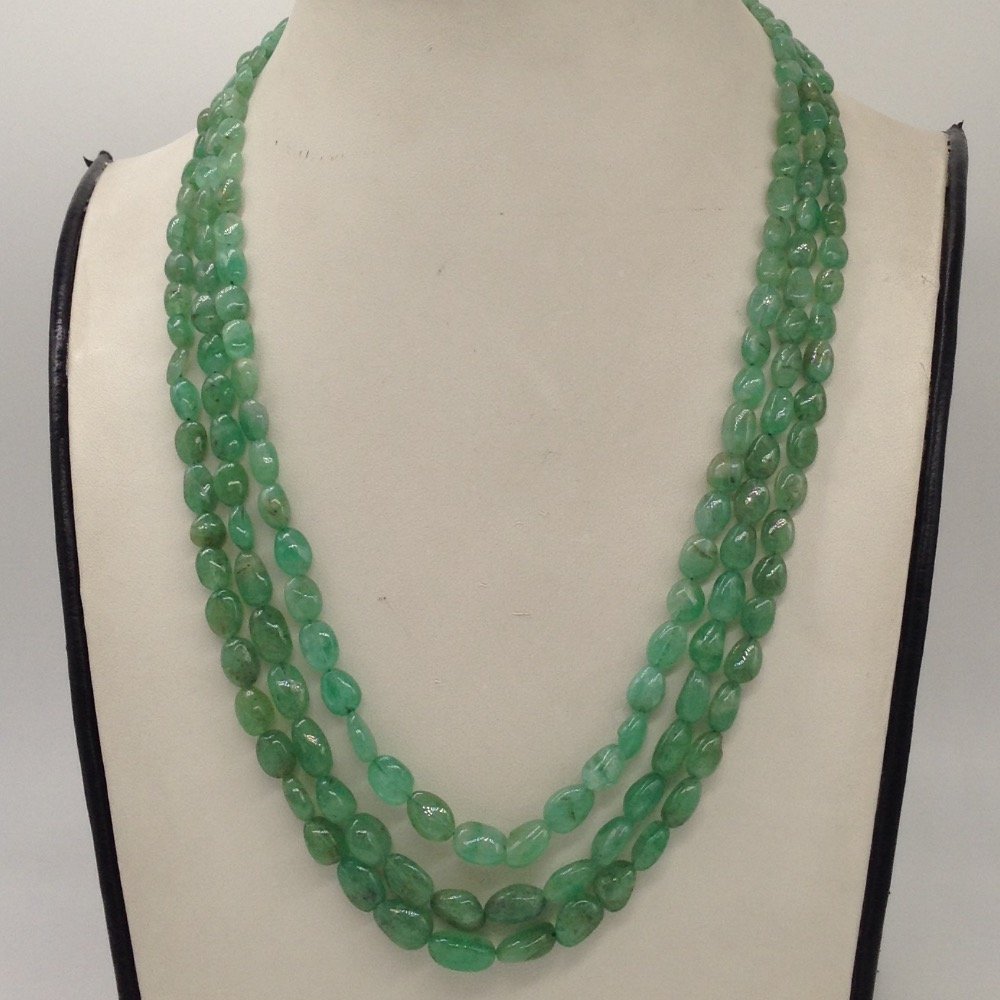 Natural Green Russian Emeralds Oval Aweja Necklace JSS0116